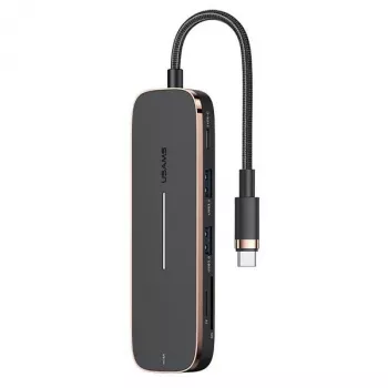 USAMS SJ575HUB01 USB-C-keskitin 2x USB-A USB-C PD HDMI SD Micro SD -kortinlukija musta