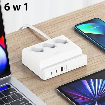 USAMS 65W Super SiFast Charging USB-jatkopistorasia EU valkoinen CC160TC01 (US-CC160)