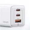 USAMS Sandru Series 65W GaN seinälaturi 2xUSB-C 1xUSB-A PD3.0 QC3.0 pikalataus musta CC180TC01