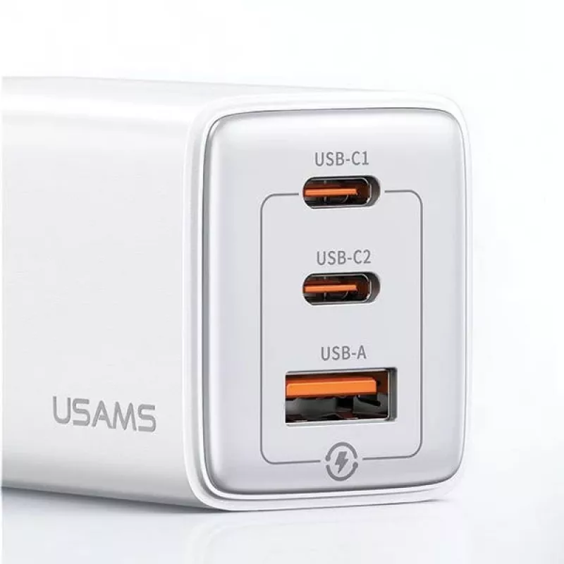 USAMS Sandru Series 65W GaN seinälaturi 2xUSB-C 1xUSB-A PD3.0 QC3.0 pikalataus musta CC180TC01