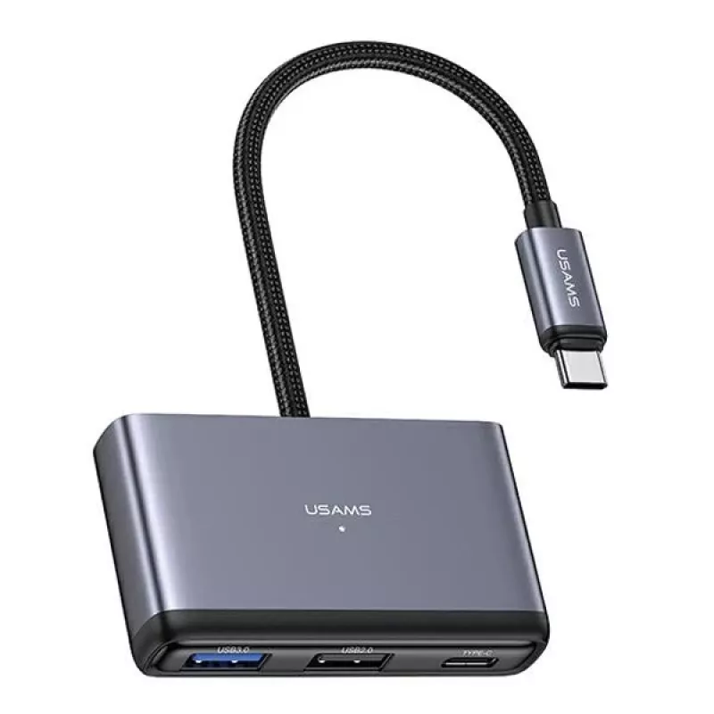USAMS 4-in-1 USB-C-keskitinadapteri 2x USB 2.0 / USB 3.0 / USB-C tummanharmaa SJ627HUB01 (US-SJ627)