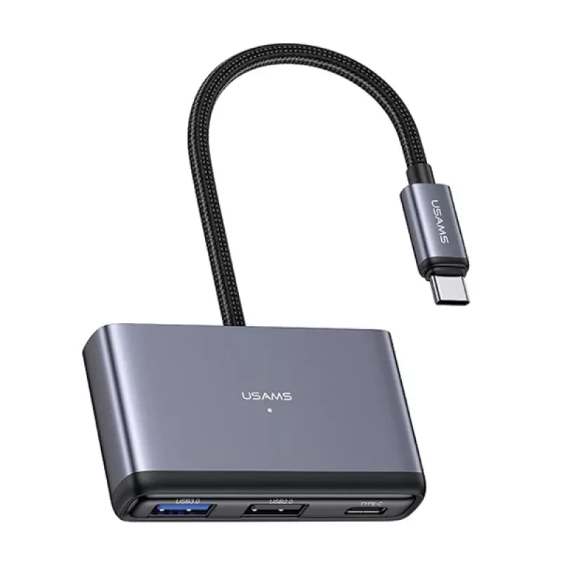 USAMS 5-in-1 USB-C-keskitin USB 2.0/USB 3.0/USB-C/TF/SD tummanharmaa SJ628HUB01 (US-SJ628)