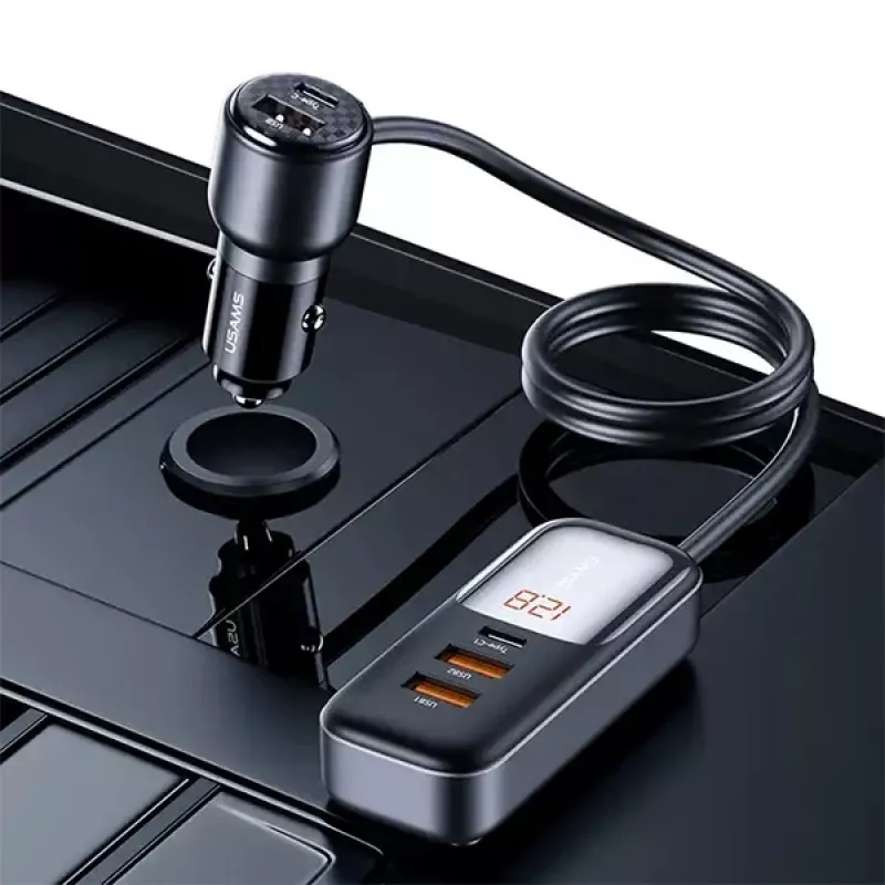 USAMS C40 autolaturi 3xUSB+2xUSB-C 165W PD+QC pikalataus musta CC213CC01 (US-CC213)