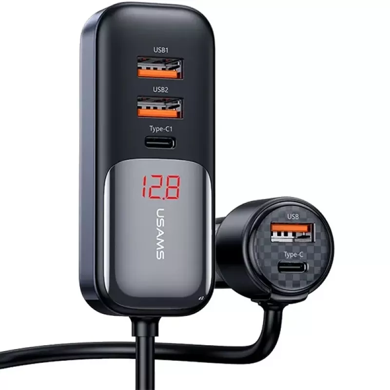 USAMS C40 autolaturi 3xUSB+2xUSB-C 165W PD+QC pikalataus musta CC213CC01 (US-CC213)
