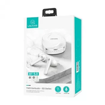 USAMS SDseries BHUSD01 True Wireless Stereo Bluetooth 5.0 -nappikuulokkeet, valkoinen