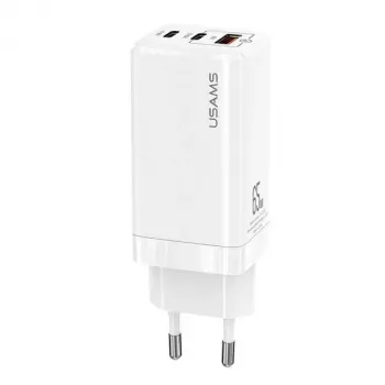 USAMS GaN 65W pikalaturi MT T33 PD 2xUSB-C + USB-A valkoinen CC110TC02 (US-CC110)