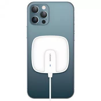USAMS US-CD159 magneettinen langaton laturi 15W extra-ohut iPhone 12-sarjalle valkoinen