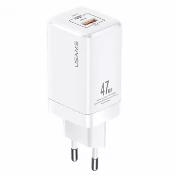 USAMS T41 GaN 47W USB-C + USB-A pikalaturi (valkoinen) CC137TC02