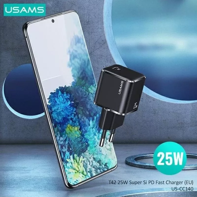 USAMS T42 Mini 25W USB-C PD3.0 pikalaturi (vain pää) musta CC140TC01