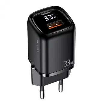 USAMS USB-C + USB-A 33W pikalaturi PD3.0 QC3.0 musta CC152TC01