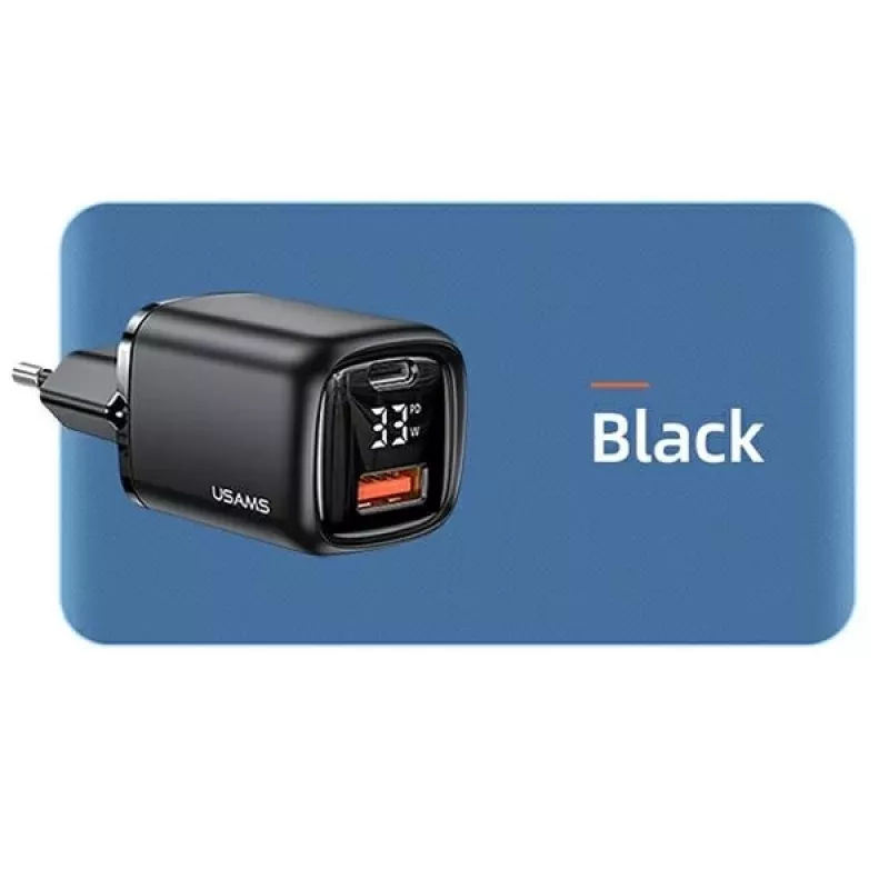 USAMS USB-C + USB-A 33W pikalaturi PD3.0 QC3.0 musta CC152TC01