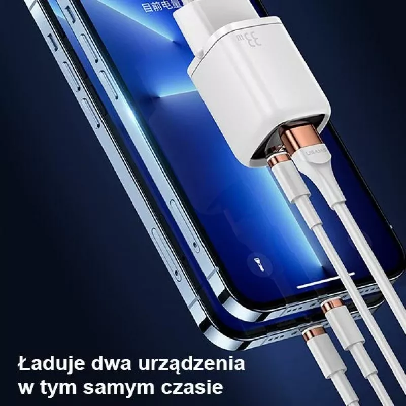 USAMS 33W USB-C + USB-A seinälaturi PD3.0 QC3.0 pikalataus valkoinen CC152TC02