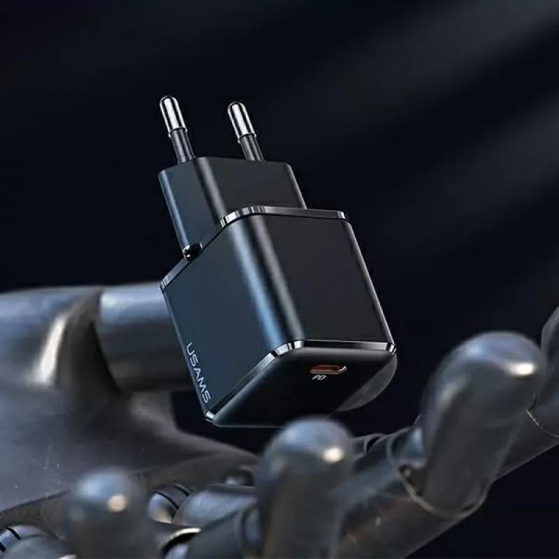 USAMS T45 30W PD3.0 USB-C pikalaturi U63 USB-C - Lightning -kaapelilla, musta, UXTZH01