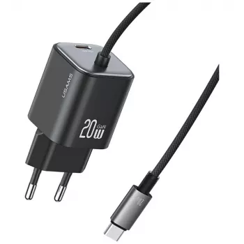 USAMS 20W GaN-pikalaturi USB-C-kaapelilla, musta