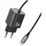 USAMS 30W GaN-pikalaturi USB-C-kaapelilla (musta, EU-pistoke)