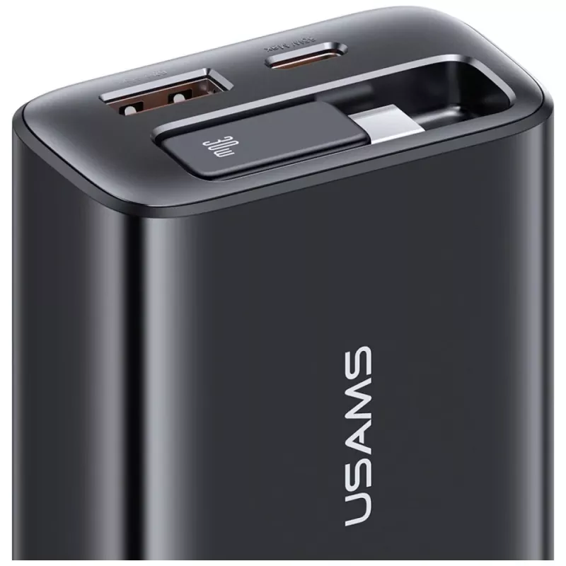 USAMS Xiang Series CC296 30W USB-C/USB-A laturi USB-C-kaapelilla valkoinen