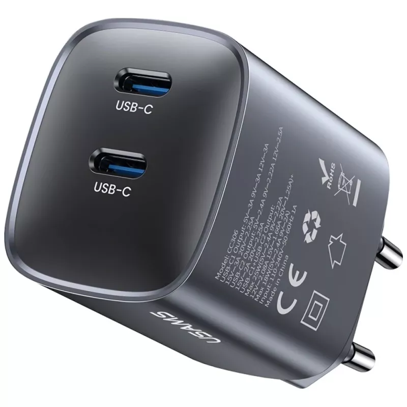 USAMS CC305 T66 45W GaN-verkkolaturi 2x USB-C, Tarnish