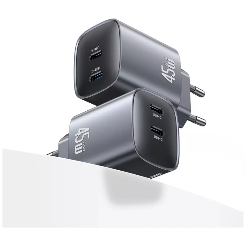 USAMS CC305 T66 45W GaN-verkkolaturi 2x USB-C, Tarnish