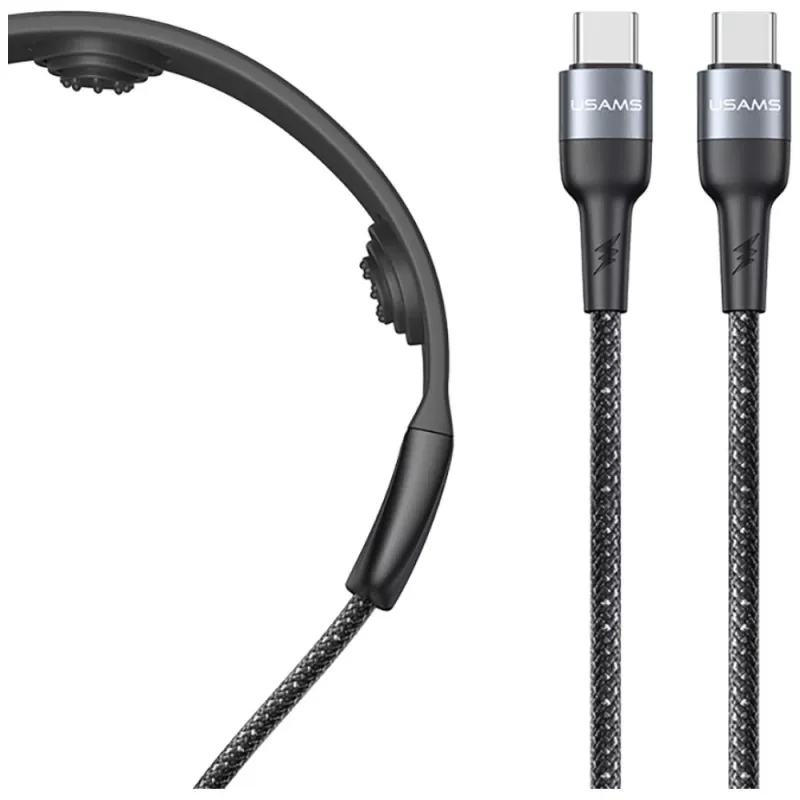 USAMS SJ759 U89 100W pikalataus USB-C-kaapeli hierojalla, 1,2 m, musta