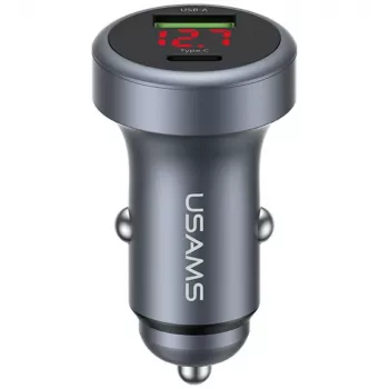 USAMS CC327 Alumiininen 45W USB-A USB-C autolaturi - tummennettu