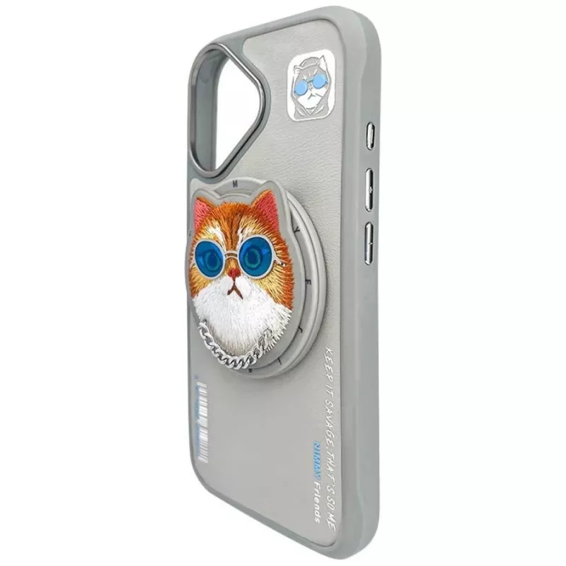 Nimmy Glasses Cool Cat MagSafe -kotelo iPhone 16, harmaa