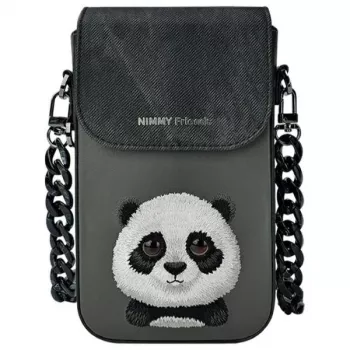 Nimmy 3-in-1 sarja: puhelinpussi + lompakko + paikanninkotelo, musta, Big Eyed Pet 2.0 Panda