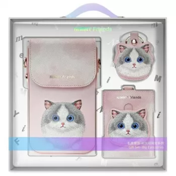 Nimmy 3-in-1 puhelinpussi, lompakko ja paikanninkotelo -sarja - pinkki, Big Eyed Pet 2.0 Cat