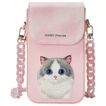 Nimmy 3-in-1 puhelinpussi, lompakko ja paikanninkotelo -sarja - pinkki, Big Eyed Pet 2.0 Cat
