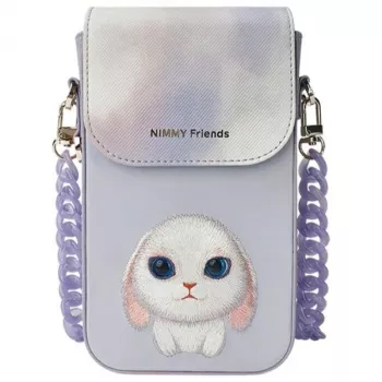 Nimmy 3-in-1 puhelinpussi, lompakko ja paikanninkotelo -sarja - violetti, Big Eyed Pet 2.0 Rabbit