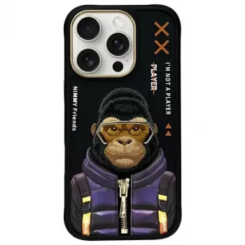 Nimmy Cool&Cute 2.0 Monkey takakansi Apple iPhone 16 Pro, musta, TPU