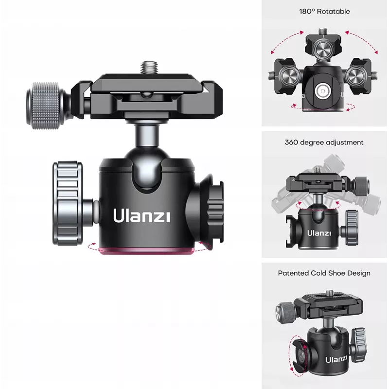 Ulanzi MT-24 Metal Stopka ISO jalusta 3D-kiertopäällä - musta