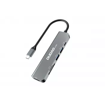 DUDAO A15H 6-in-1 USB-C-telakka HDMI:llä, USB 3.0, USB 2.0, SD/TF-kortinlukija, PD 100W - Space Gray