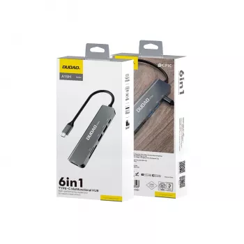 DUDAO A15H 6-in-1 USB-C-telakka HDMI:llä, USB 3.0, USB 2.0, SD/TF-kortinlukija, PD 100W - Space Gray
