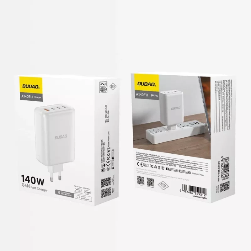 Dudao A140 140W GaN USB-C-laturi 3xUSB-C 1xUSB-A musta