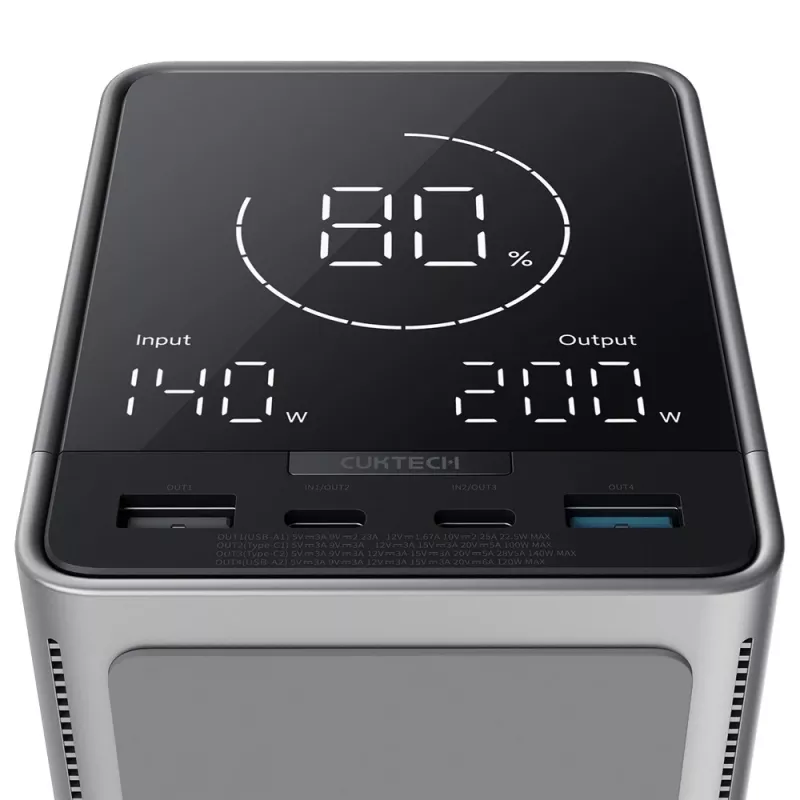 CUKTECH 300W 40000 mAh varavirtalähde langattomalla latauksella 2x USB-C + 2x USB-A musta