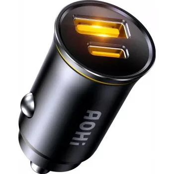 AOHi Superauto PD 65W GaN seinälaturi 1x USB-C 1x USB-A musta