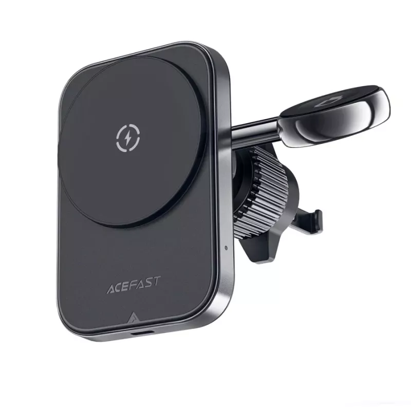 Acefast D18 autoteline MagSafe/Qi-langattomalla laturilla + USB-A–USB-C-kaapeli - musta