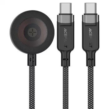 ACEFAST C6-11 3-in-1 USB-C - 2x USB-C ja Qi langaton latauskaapeli, 100W, 1,2m, musta