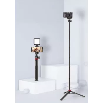 Ulanzi MT-44 jatkettava jalusta / selfie-tikku integroidulla puhelinpidikkeellä, kuulapää, kylmäkenkä, 5-osainen, 110 cm enimmäiskorkeus, musta