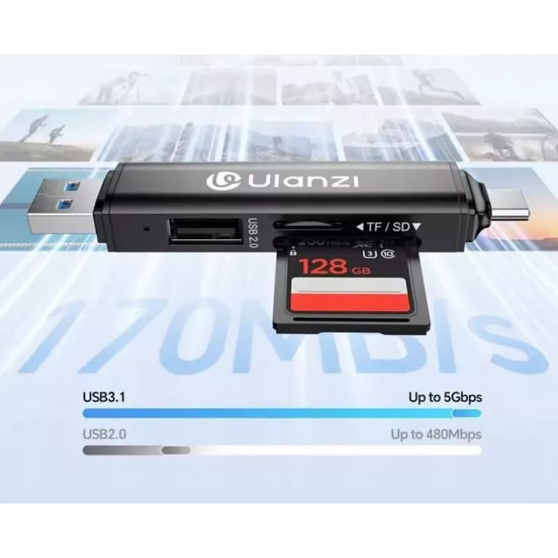 Ulanzi CR1 3-in-1 USB 3.0 / USB-C SD TF MicroSD -kortinlukija 150-200 MB/s