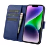 iCarer Wallet Case 2in1 iPhone 14 Plus - aito nahka flip case RFID-estolla, korttipaikoilla, kickstand - sininen