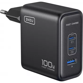 INIU Leopard Charger 100W GaN USB-C EU-pistoke musta