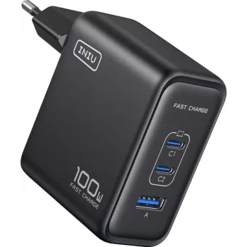 INIU Leopard Charger 100W GaN USB-C EU-pistoke musta