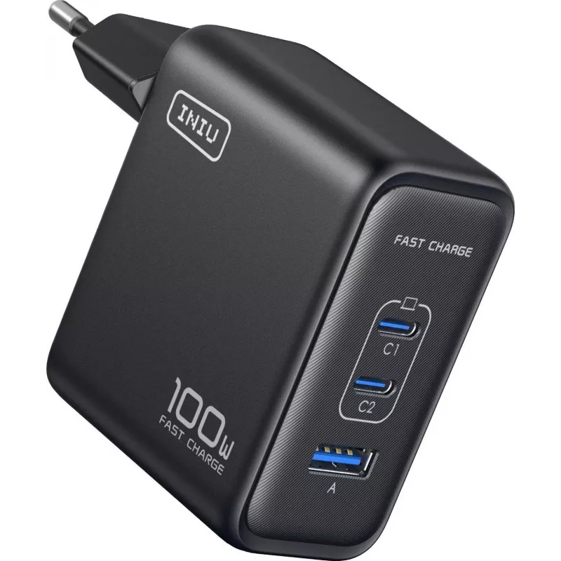 INIU Leopard Charger 100W GaN USB-C EU-pistoke musta