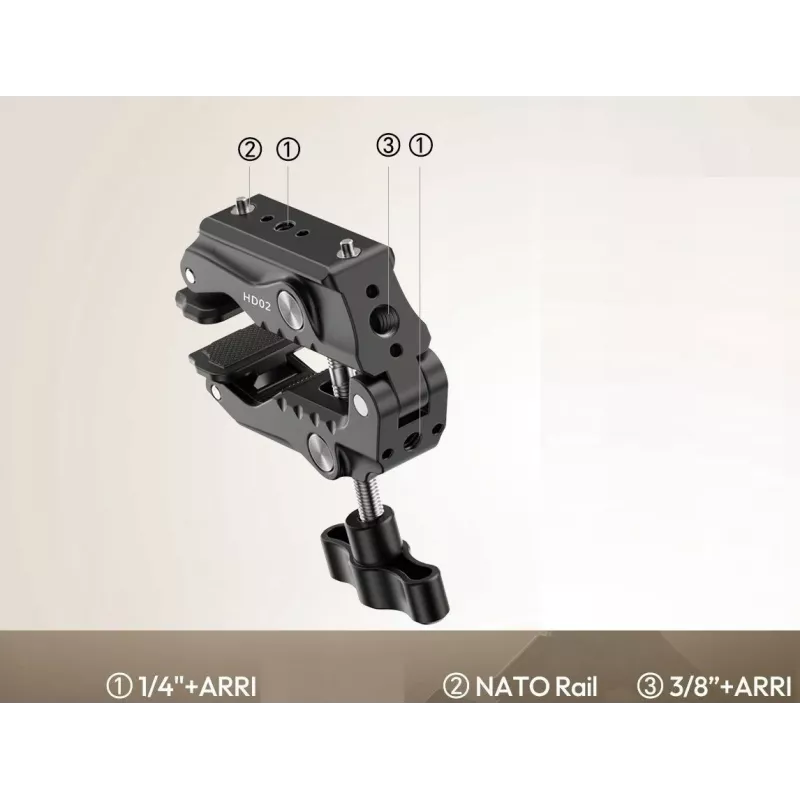 Ulanzi HD02 Super Clamp Crab Clamp 1/4 tuuman ja 3/8 tuuman kierteellä magic armille