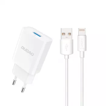 Dudao A4EU -laturi 10W 1xUSB-A USB-A - Lightning -kaapelilla (1m) - valkoinen