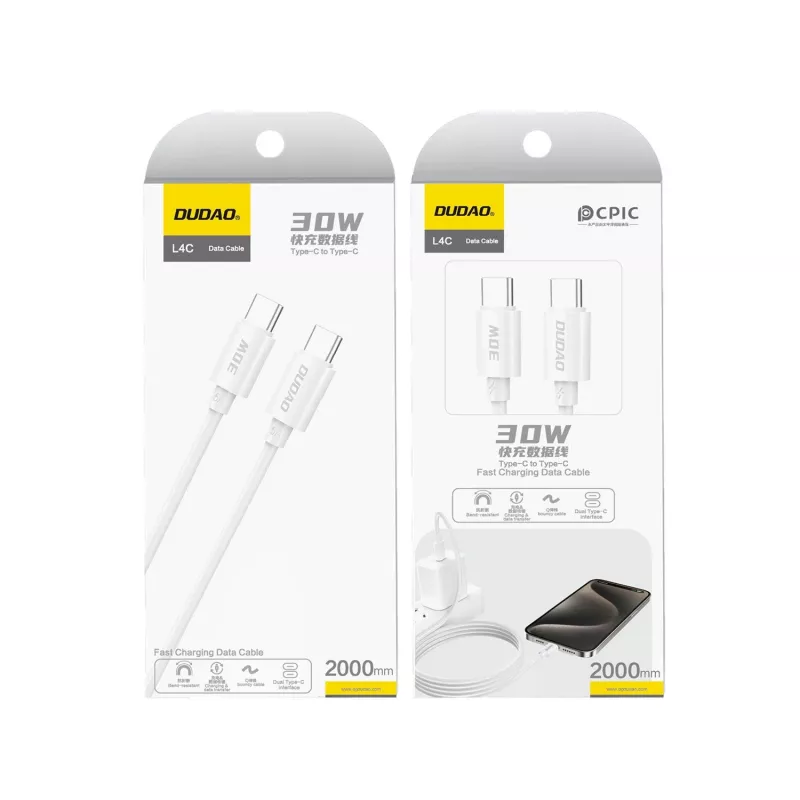 Dudao L4C USB-C - USB-C -kaapeli 2m valkoinen