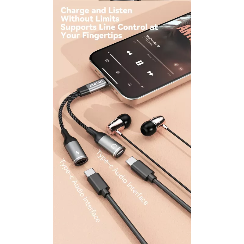Dudao L13C+ 2-in-1 USB-C - USB-C -adapteri äänellä ja latauksella