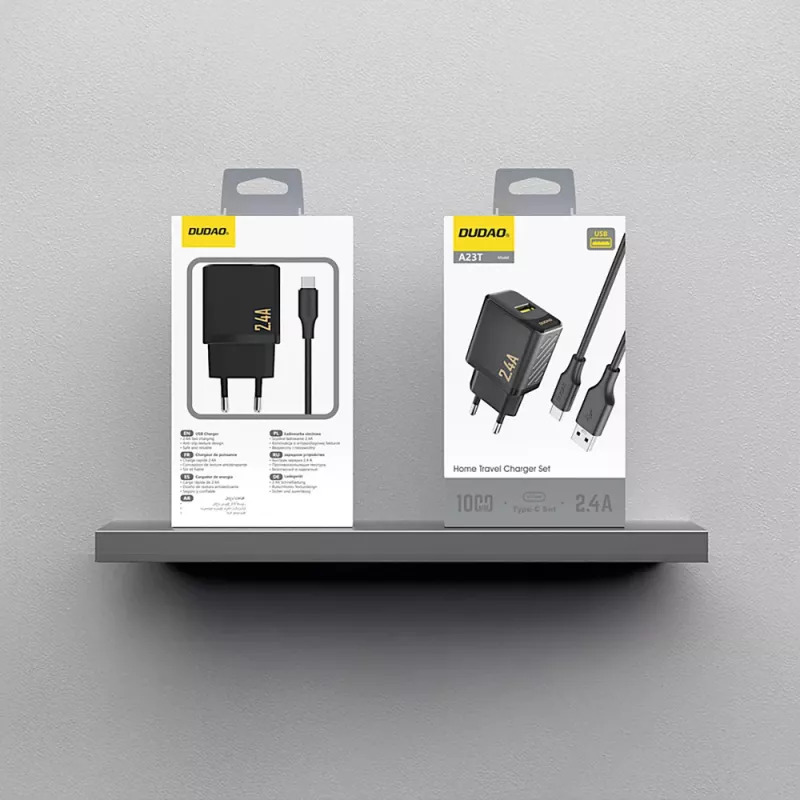 Dudao A23TEU 12W USB-A -verkkolaturi 1m USB-A - USB-C -kaapelilla, musta