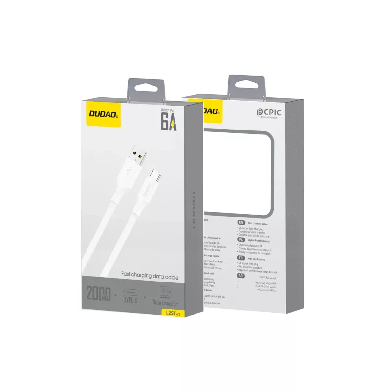 Dudao L2S USB-A–USB-C 30W 2m valkoinen lataus- ja datakaapeli